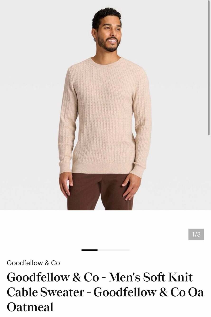 Goodfellow & Co Soft Knit Cable Crewneck Sweater Oatmeal XXL  2
